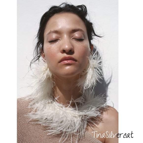 Zara Feather Rhinestone Necklace NWT - Picture 1 of 11